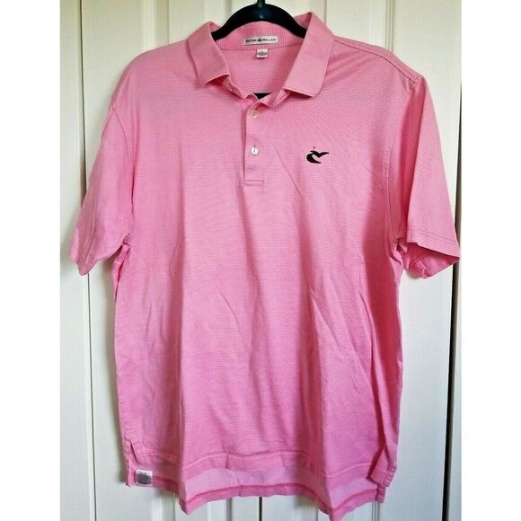 Peter Millar Men's Large L Pink Striped 100% Cotton‎ Polo Golf Shirt Men's L - Picture 1 of 4